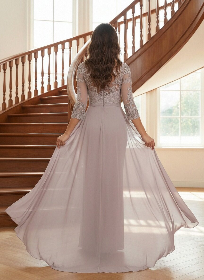 Round Neck Lace Appliques Mother of the Bride Dresses