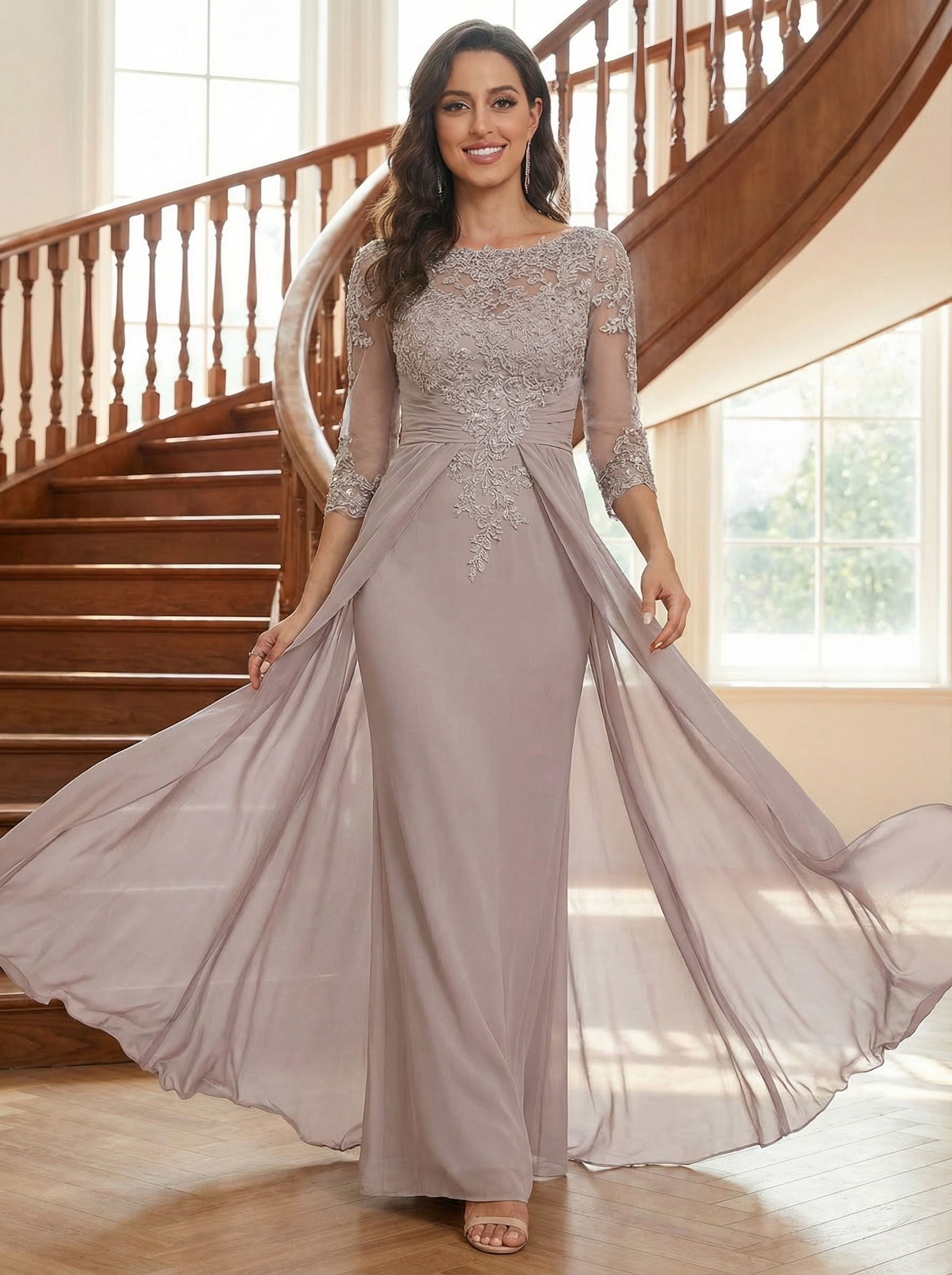 Round Neck Lace Appliques Mother of the Bride Dresses