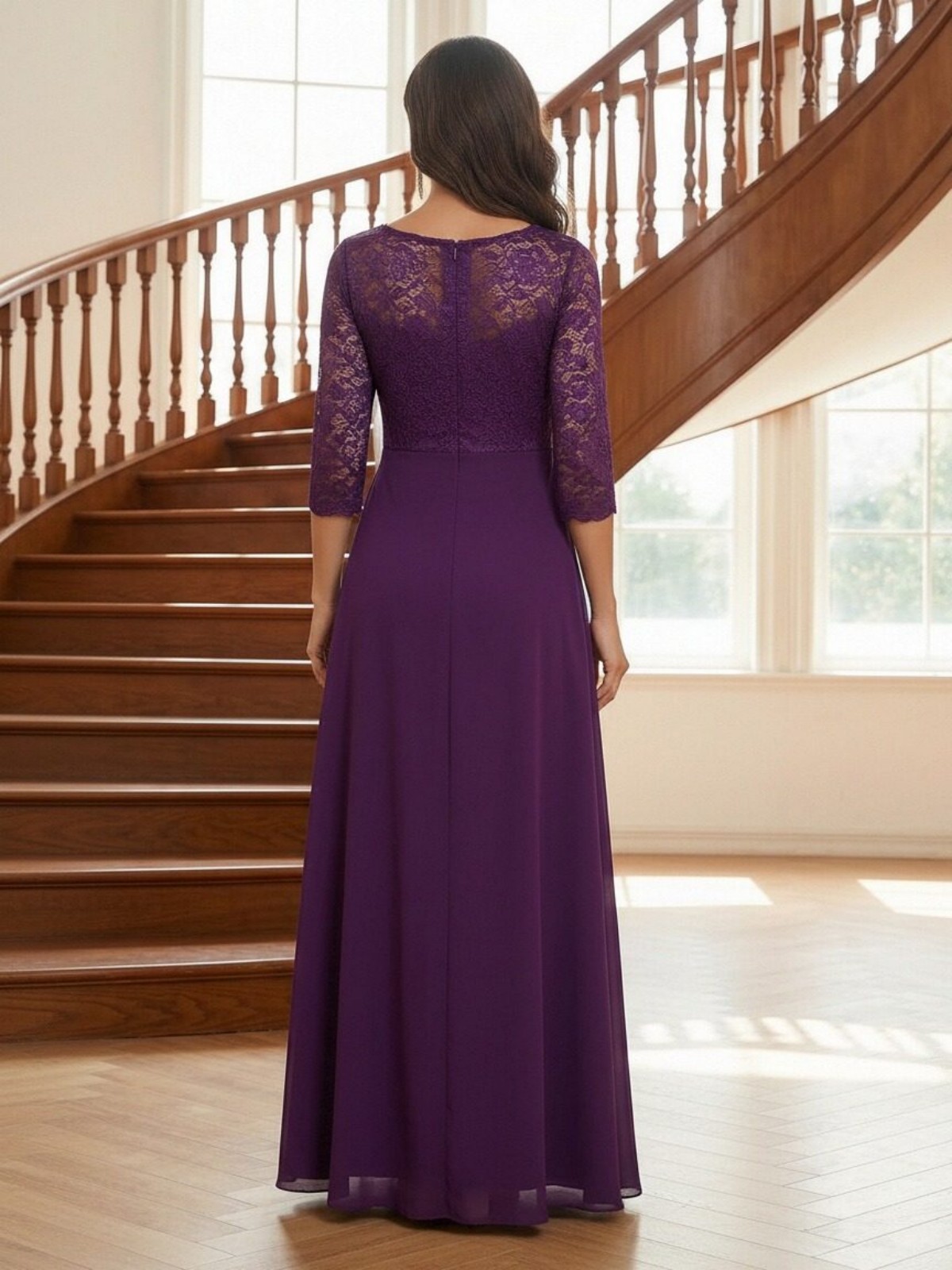 Chiffon Scoop Neck Lace Appliques Ruffles Mother of the Bride Dresses