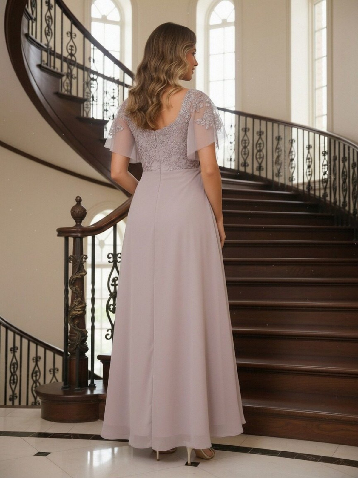 Chiffon Asymmetric Lace Appliques High Low Mother of the Bride Dresses