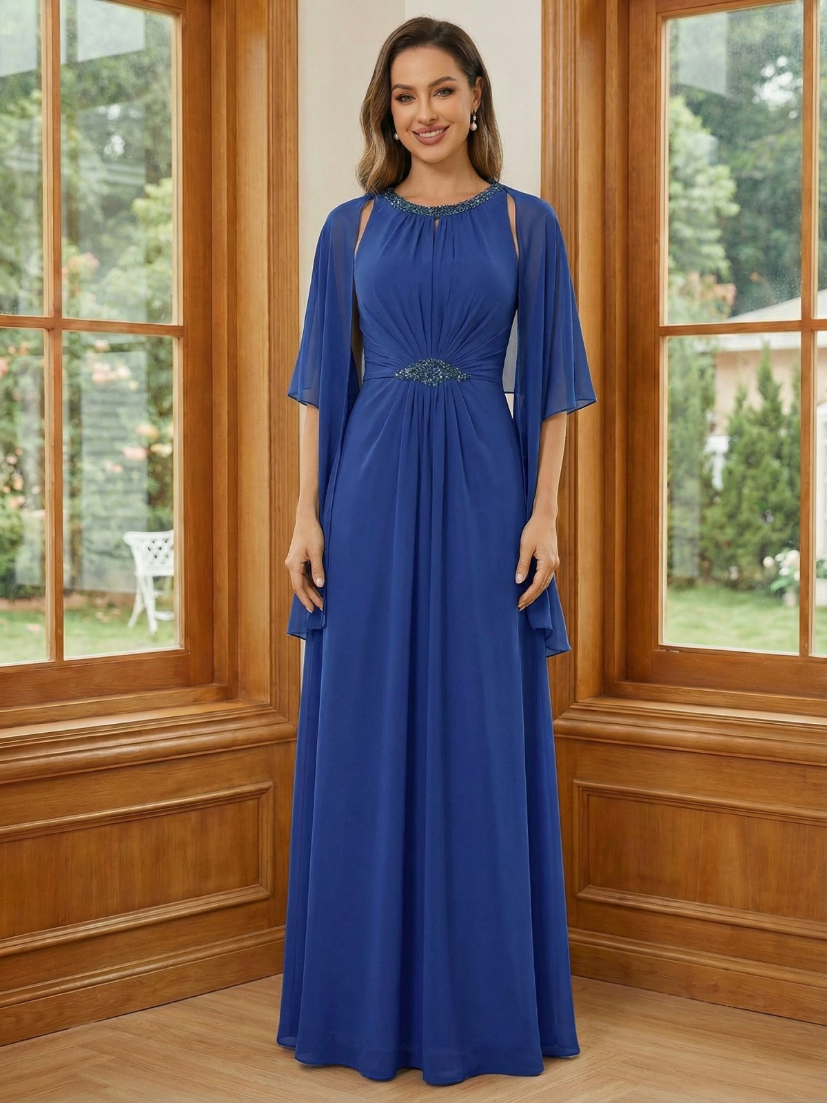 Chiffon Scoop Neck Sequin 2 Pieces Mother of the Bride Dresses