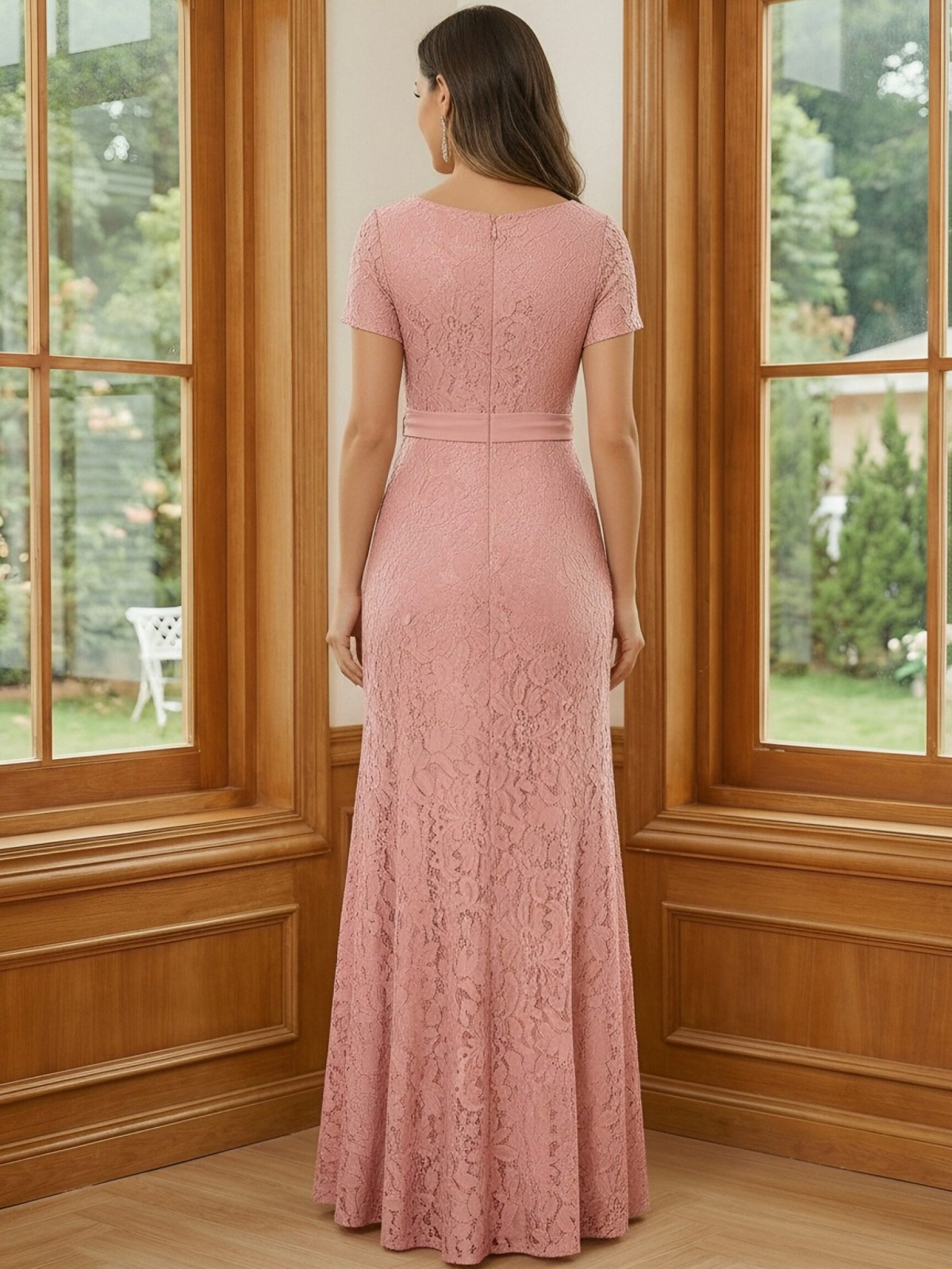 Lace Appliques Scoop Neck Ruffles Mother of the Bride Dresses