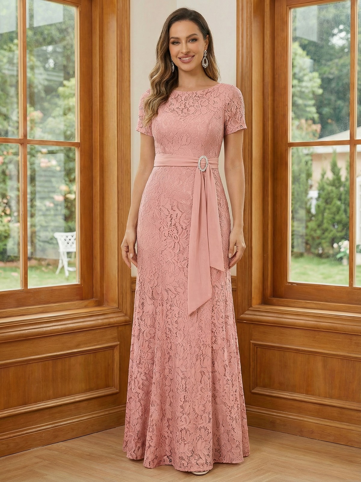 Lace Appliques Scoop Neck Ruffles Mother of the Bride Dresses