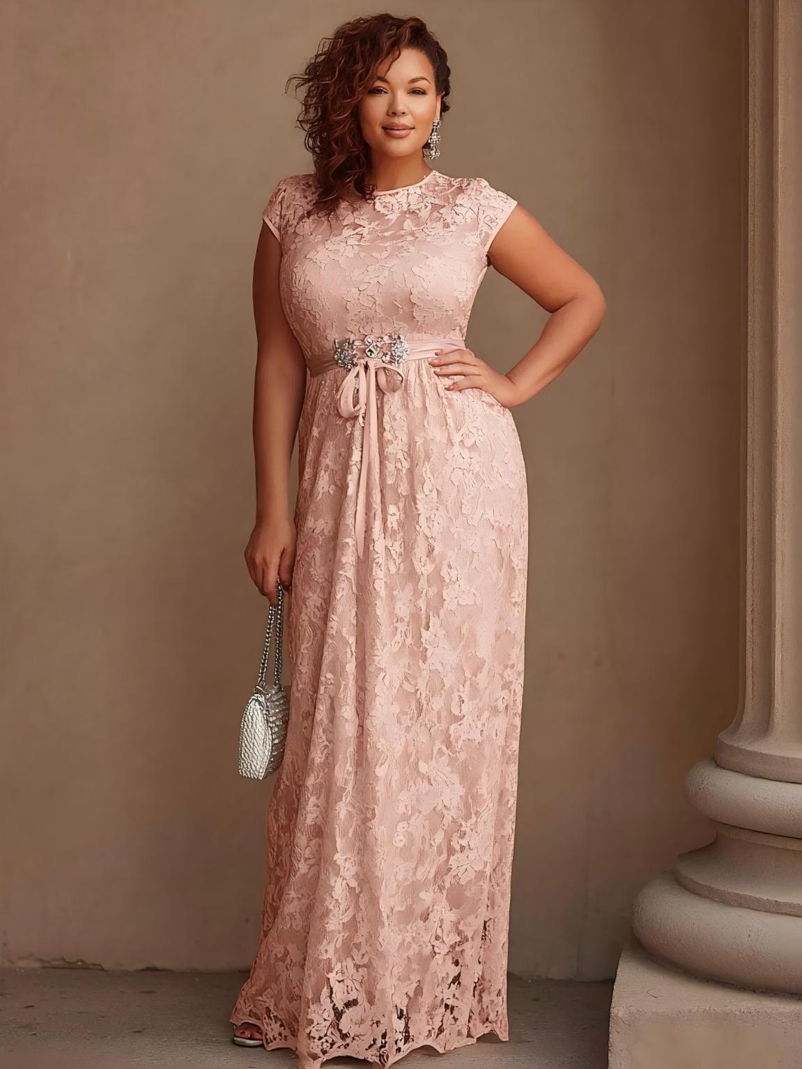 Lace Appliques Scoop Neck Long Mother of the Bride Dresses