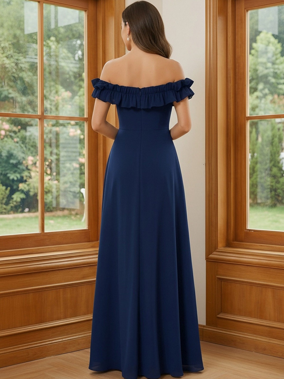 Satin Off the Shoulder Ruffles Mother of the Bride Dresses