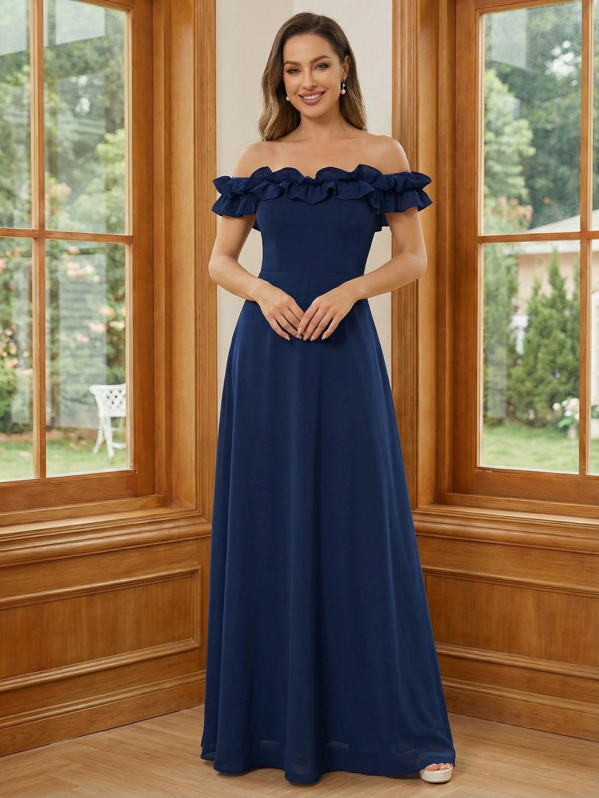 Satin Off the Shoulder Ruffles Mother of the Bride Dresses