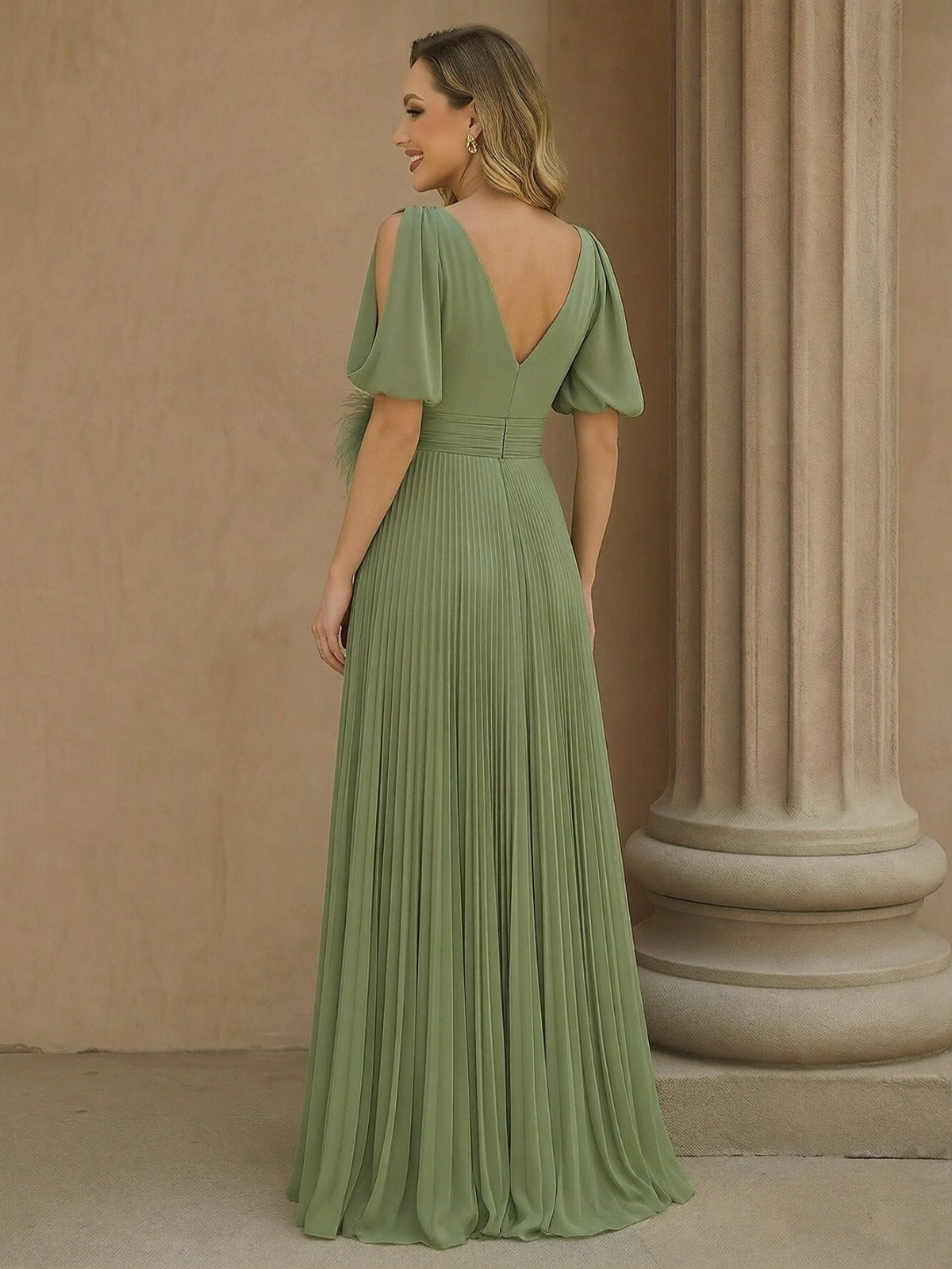 Chiffon Pleated V Neck Mother of the Bride Dresses