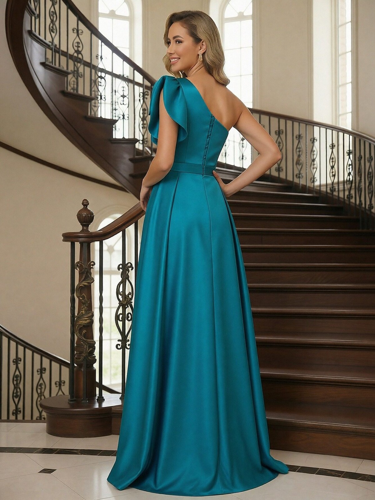 Satin One Shoulder Ruched Mother of the Bride Dresses