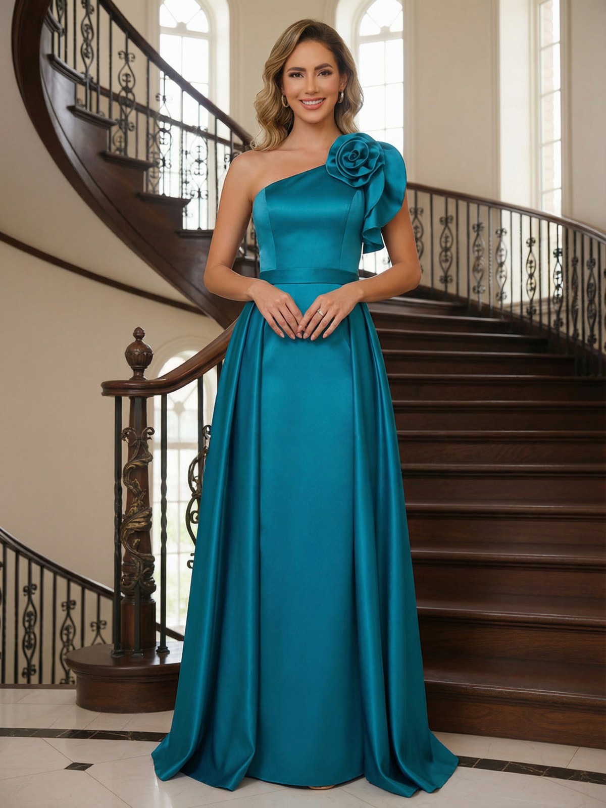 Satin One Shoulder Ruched Mother of the Bride Dresses