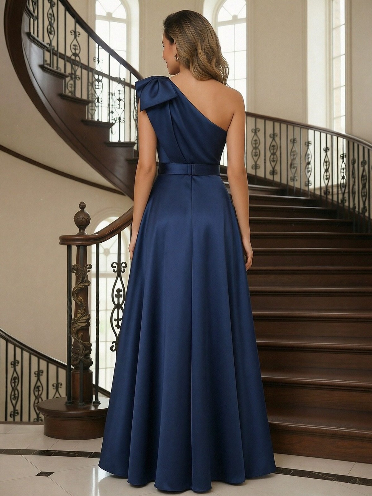 Satin One Shoulder Ruffles Mother of the Bride Dresses