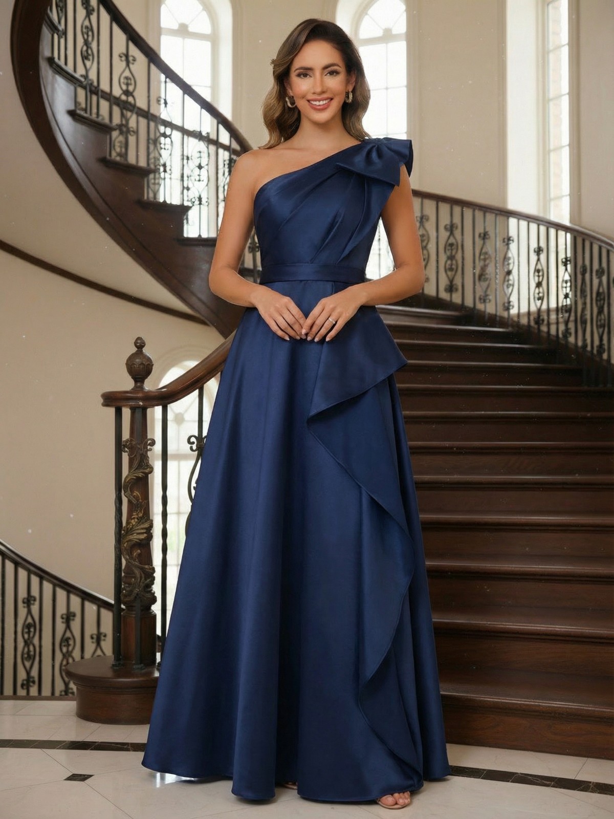 Satin One Shoulder Ruffles Mother of the Bride Dresses