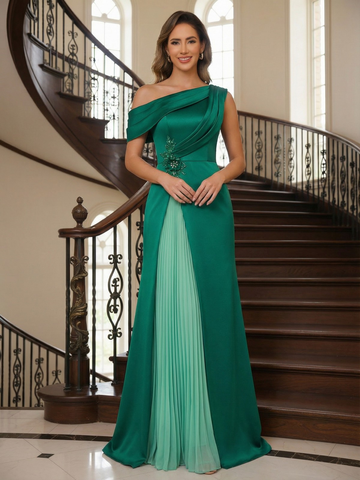 Satin Pleated One Shoulder Mother of the Bride Dresses