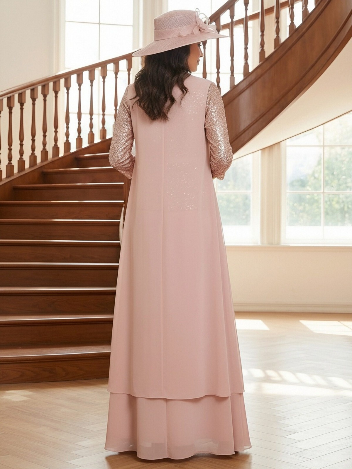 Chiffon 2 Pieces Sequin Mother of the Bride Dresses