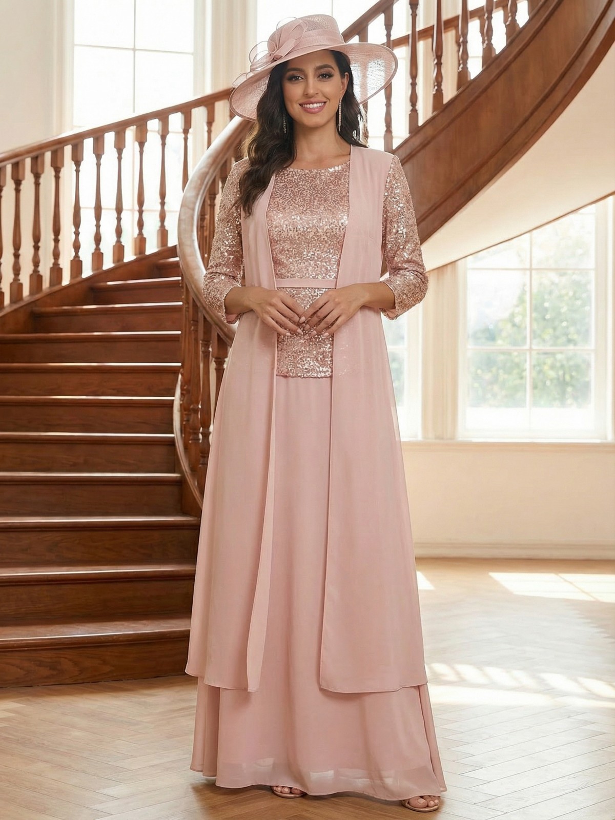 Chiffon 2 Pieces Sequin Mother of the Bride Dresses