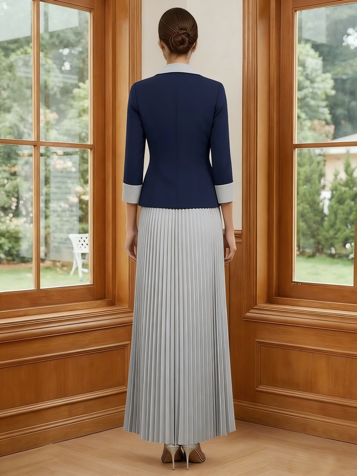 Chiffon Satin V Neck 2 Pieces Mother of the Bride Dresses with Jacket