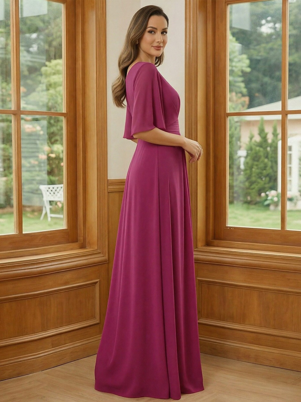 Chiffon Corset V Neck Mother of the Bride Dresses