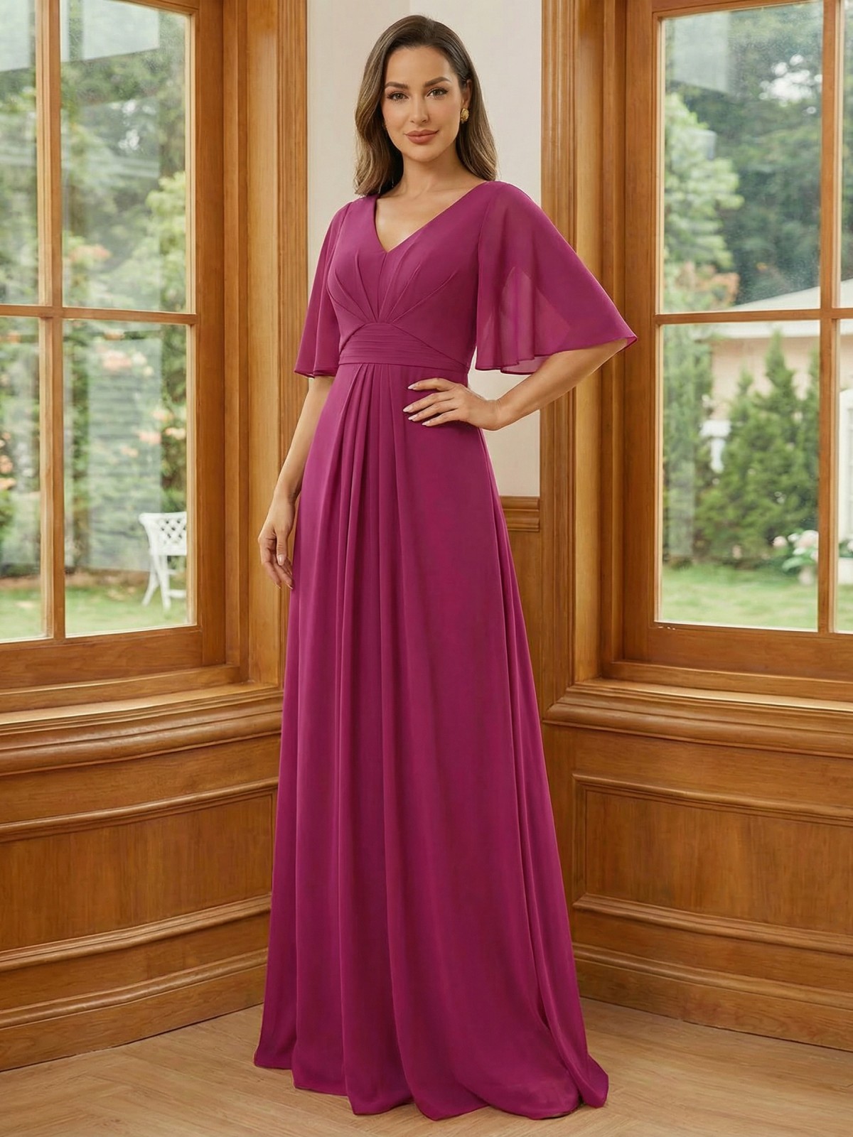 Chiffon Corset V Neck Mother of the Bride Dresses