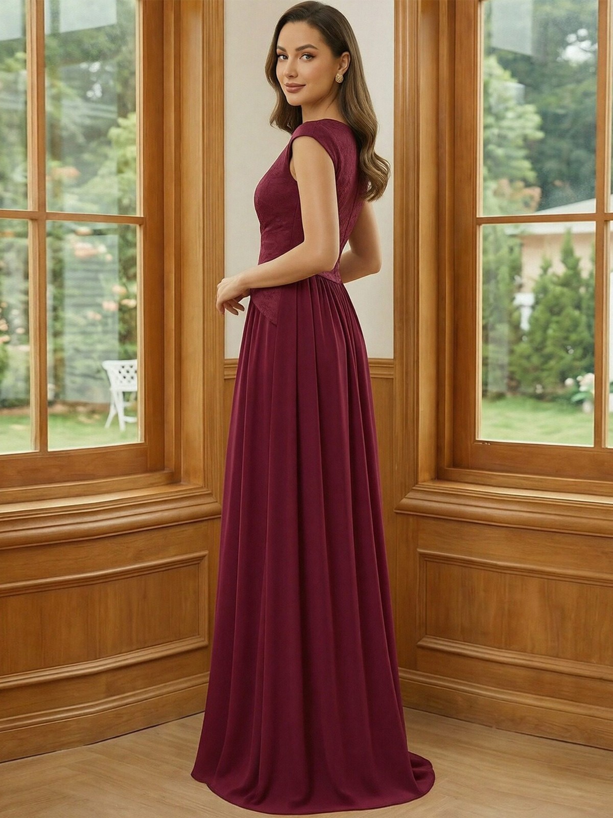 Chiffon Scoop Neck Jacquard Mother of the Bride Dresses