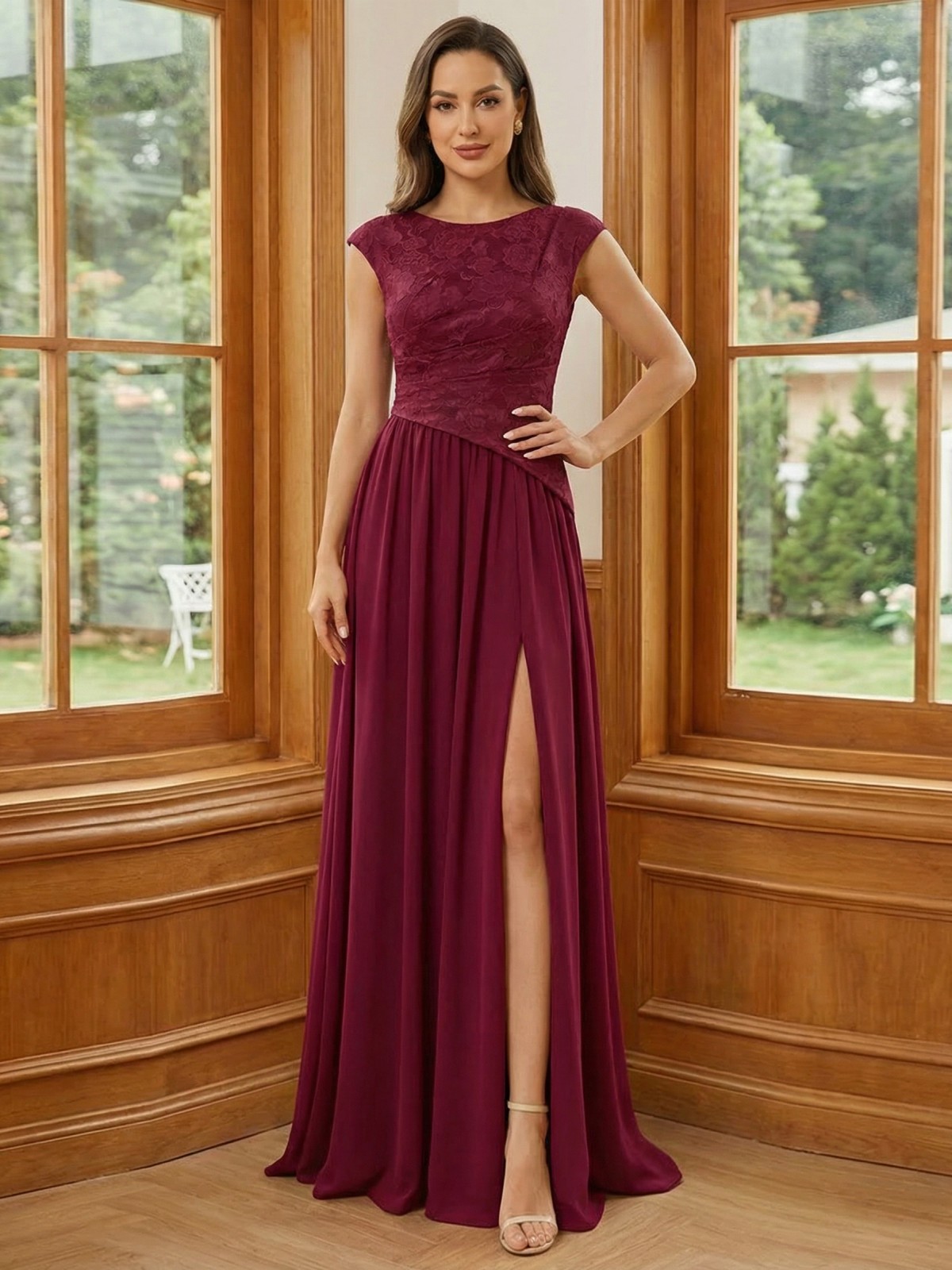 Chiffon Scoop Neck Jacquard Mother of the Bride Dresses