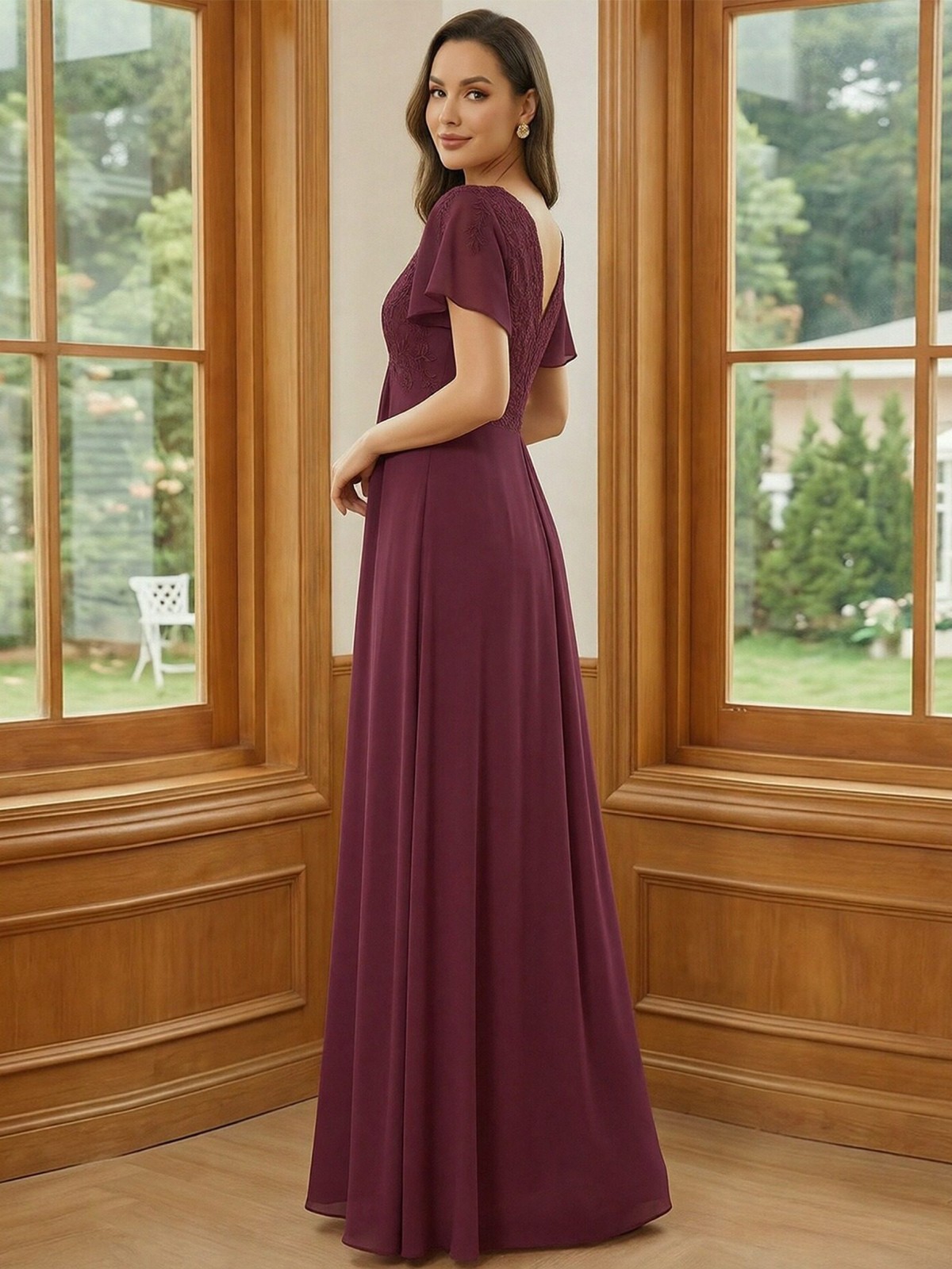 Chiffon V Neck Lace Appliques Mother of the Bride Dresses