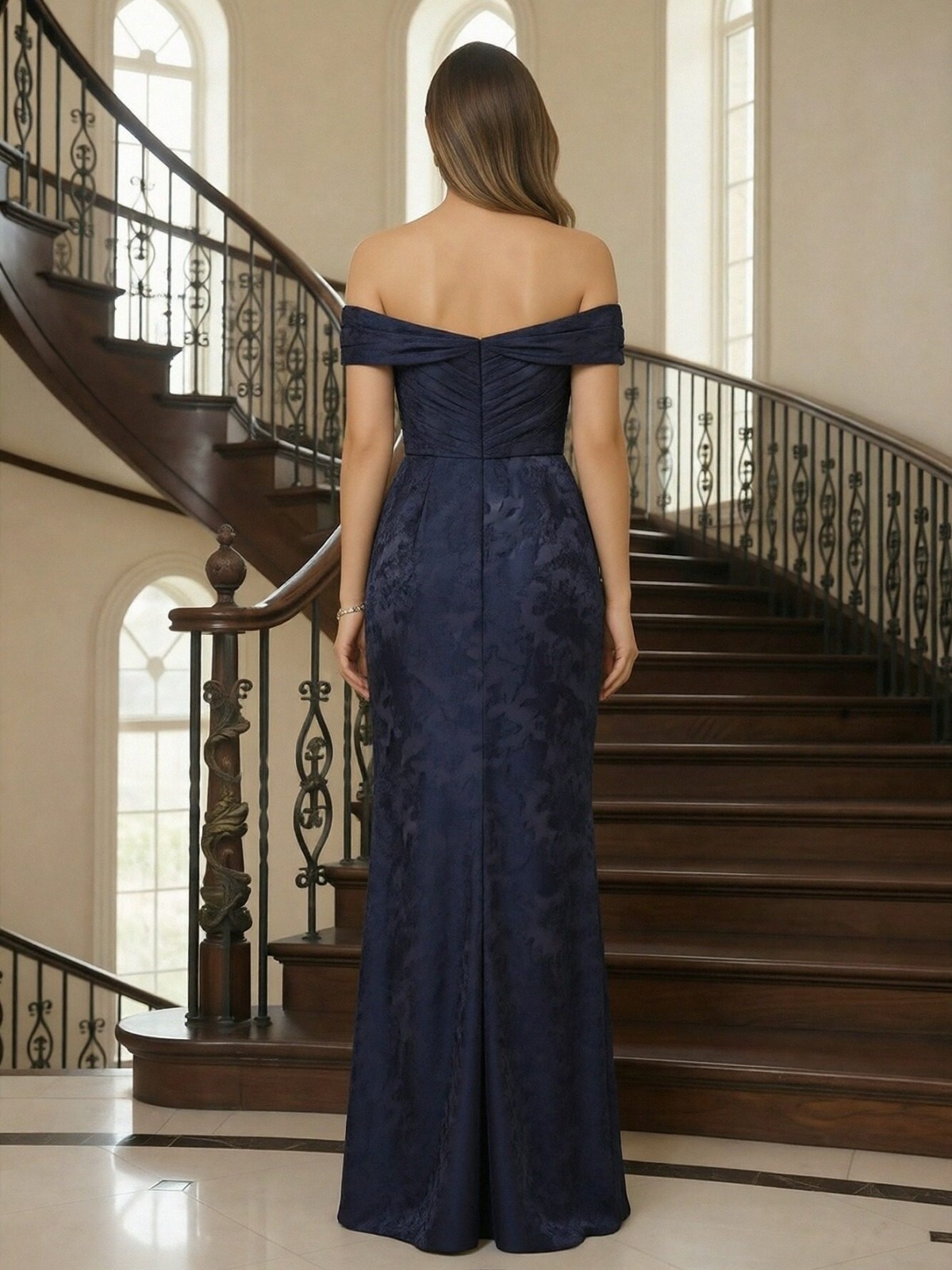 Jacquard Off the Shoulder Ruffles Mother of the Bride Dresses