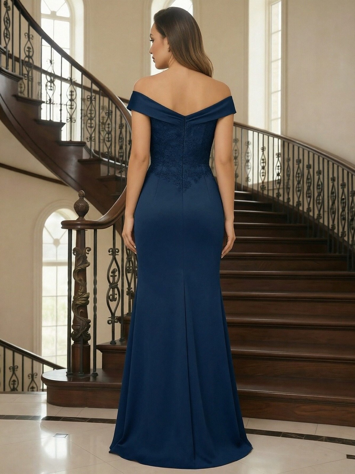 Satin Off the Shoulder Slit Mother of the Bride Dresses