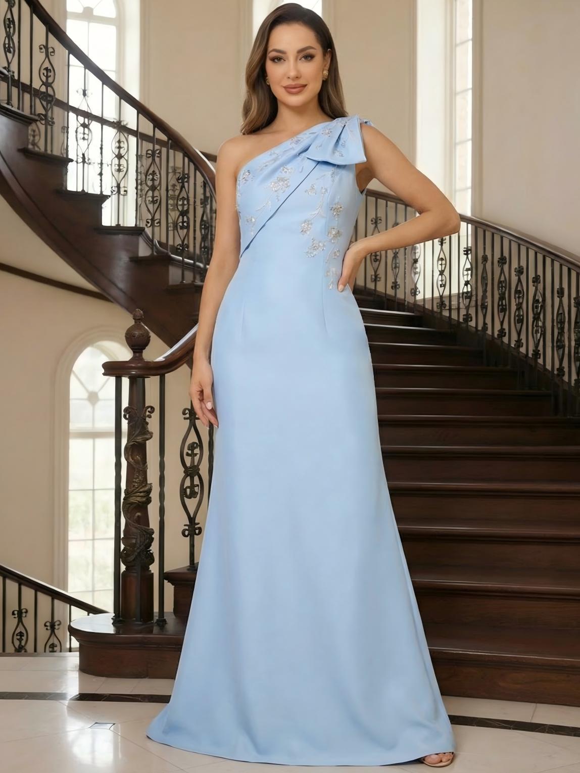 Satin One Shoulder Sequin Mother of the Bride Dresses