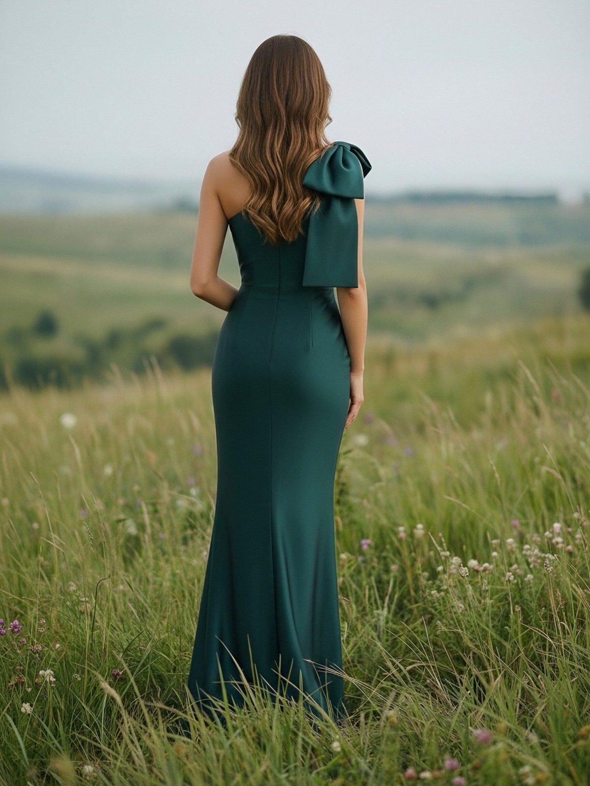 One Shoulder Satin Mother of the Bride Dresses with Bow