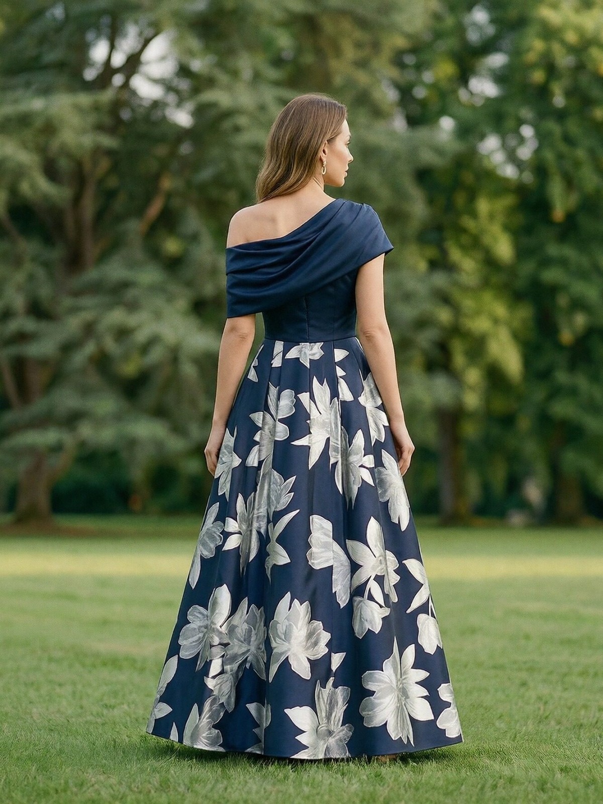 Satin One Shoulder Floral Print Mother of the Bride Dresses