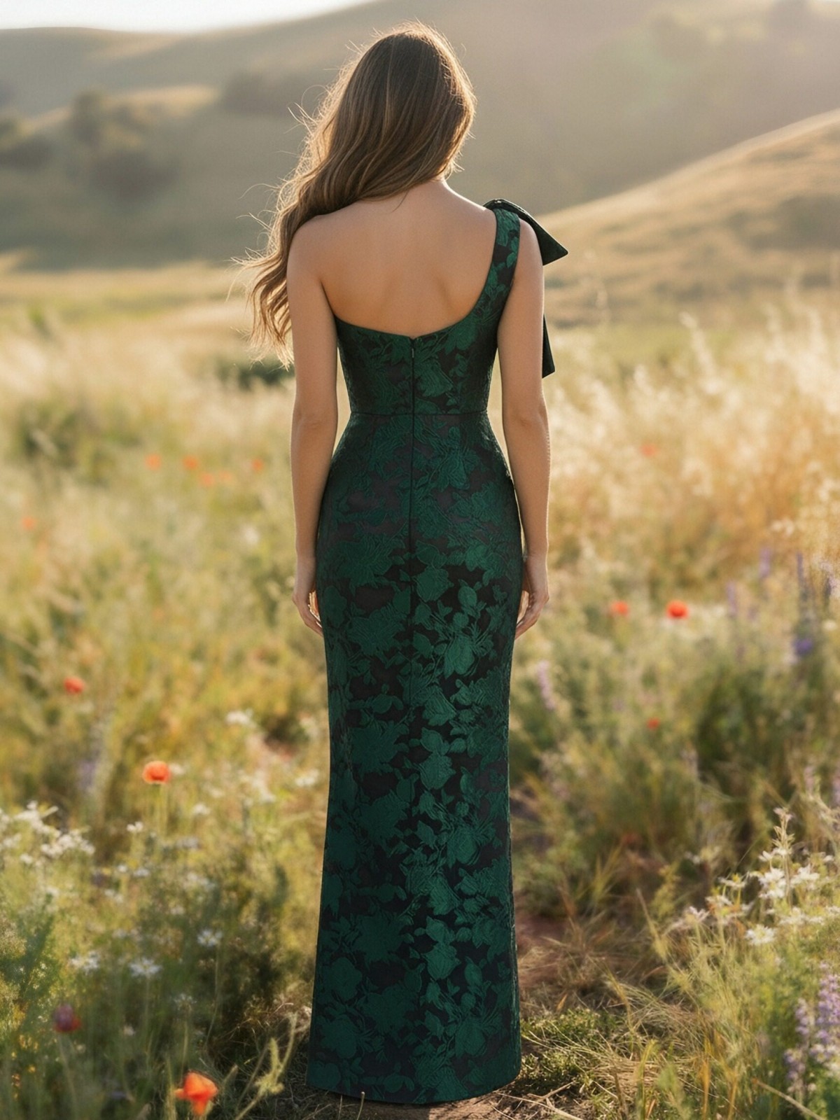 One Shoulder Satin Floral Print Mother of the Bride Dresses