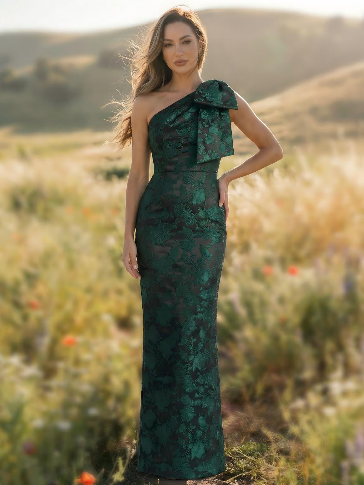 One Shoulder Satin Floral Print Mother of the Bride Dresses