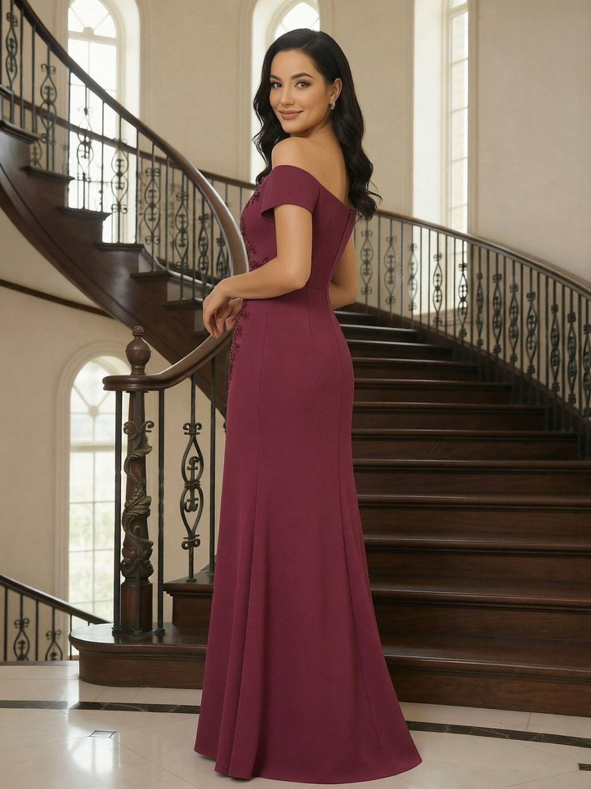 Off the Shoulder Chiffon V Neck Mother of the Bride Dresses