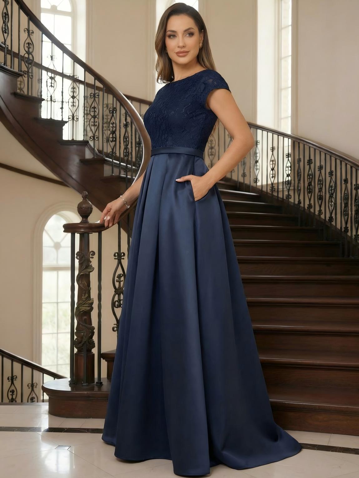 Lace Appliques Satin A Line Mother of the Bride Dresses