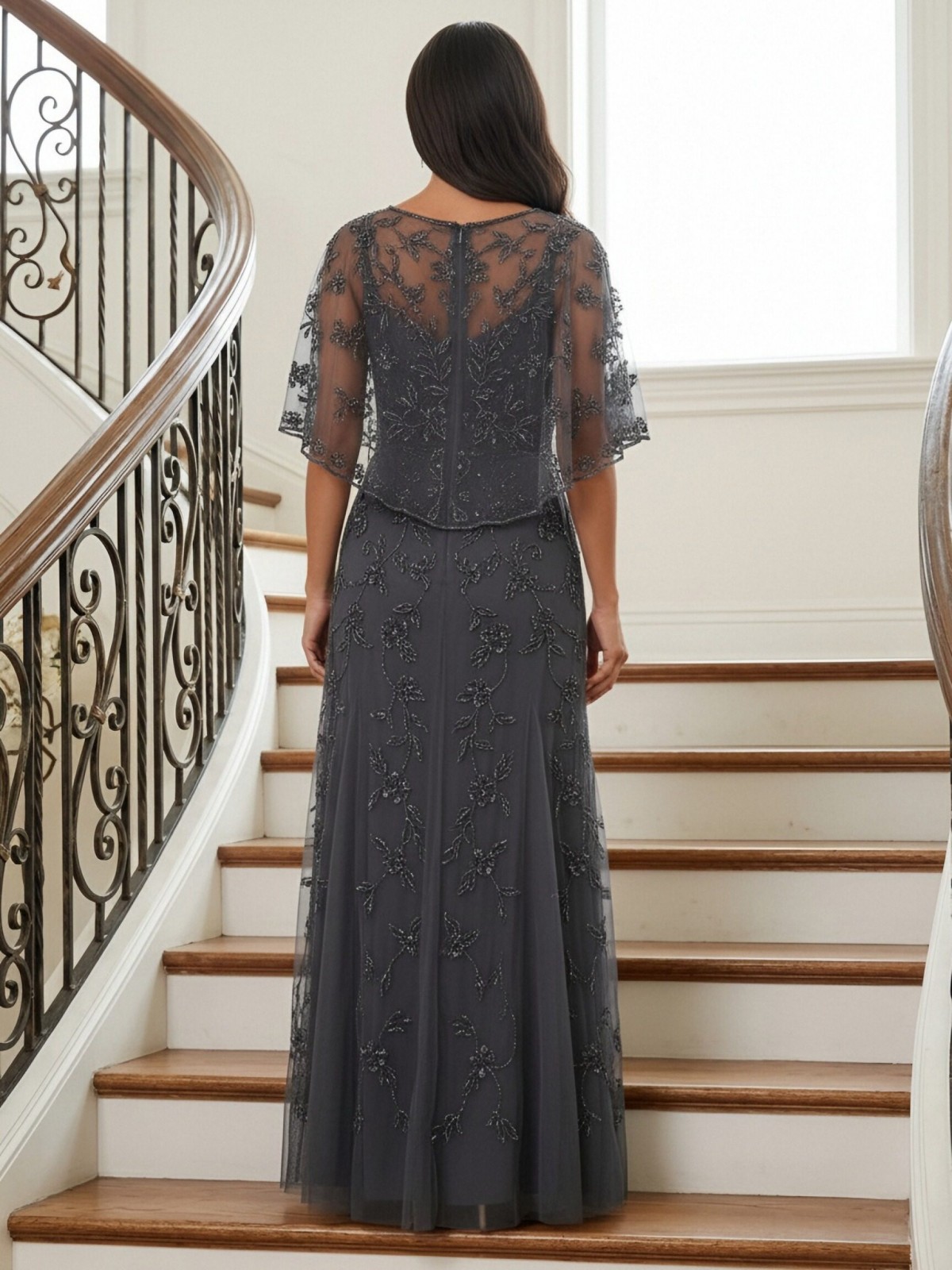 Round Neck Glitter Tulle Mother of the Bride Dresses