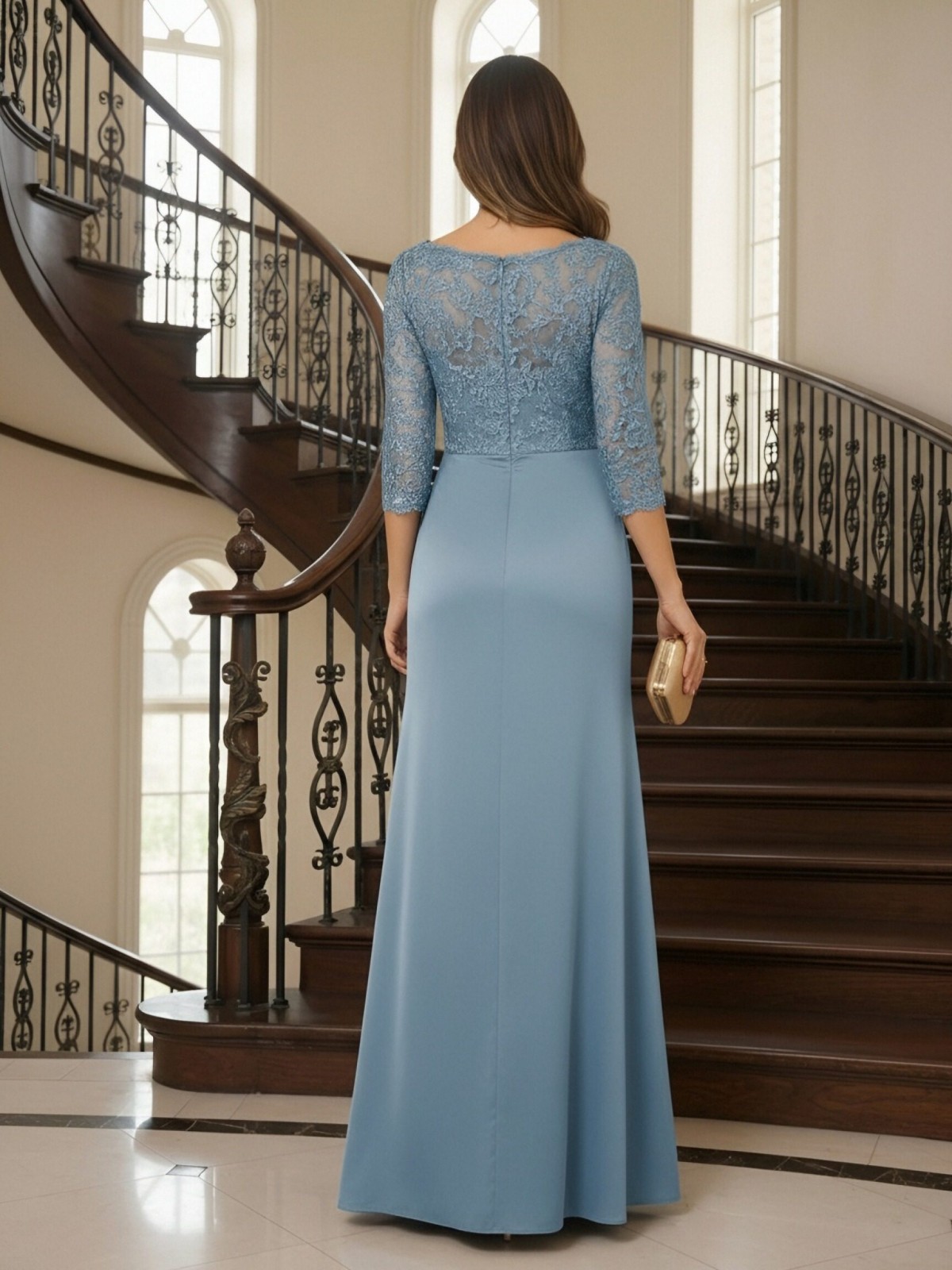 Round Neck Lace Appliques Mother of the Bride Dresses