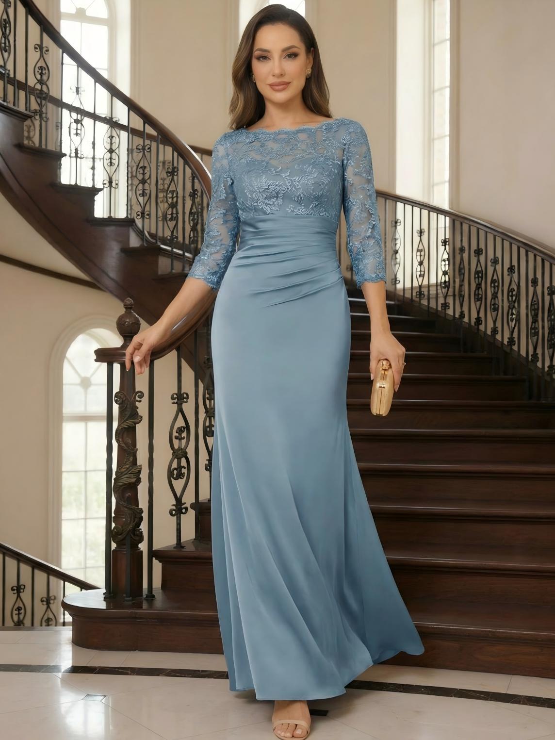 Round Neck Lace Appliques Mother of the Bride Dresses