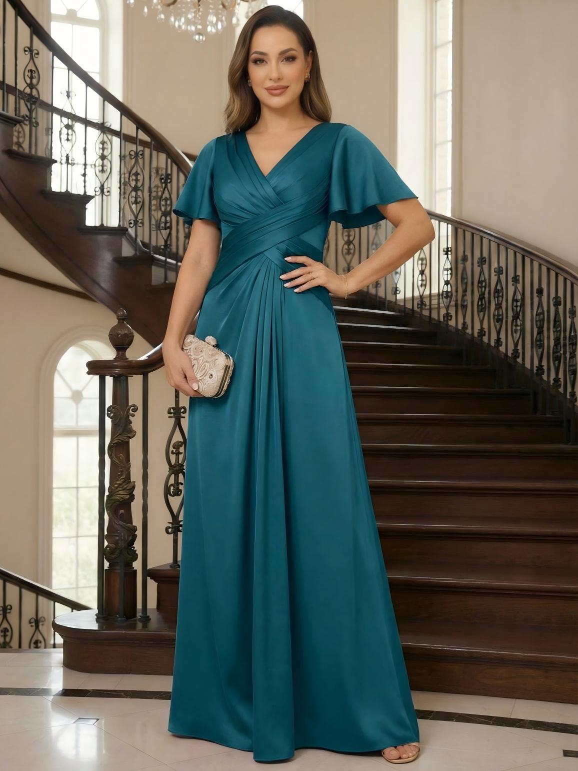 Flutter Sleeves Satin Mother of the Bride Dresses