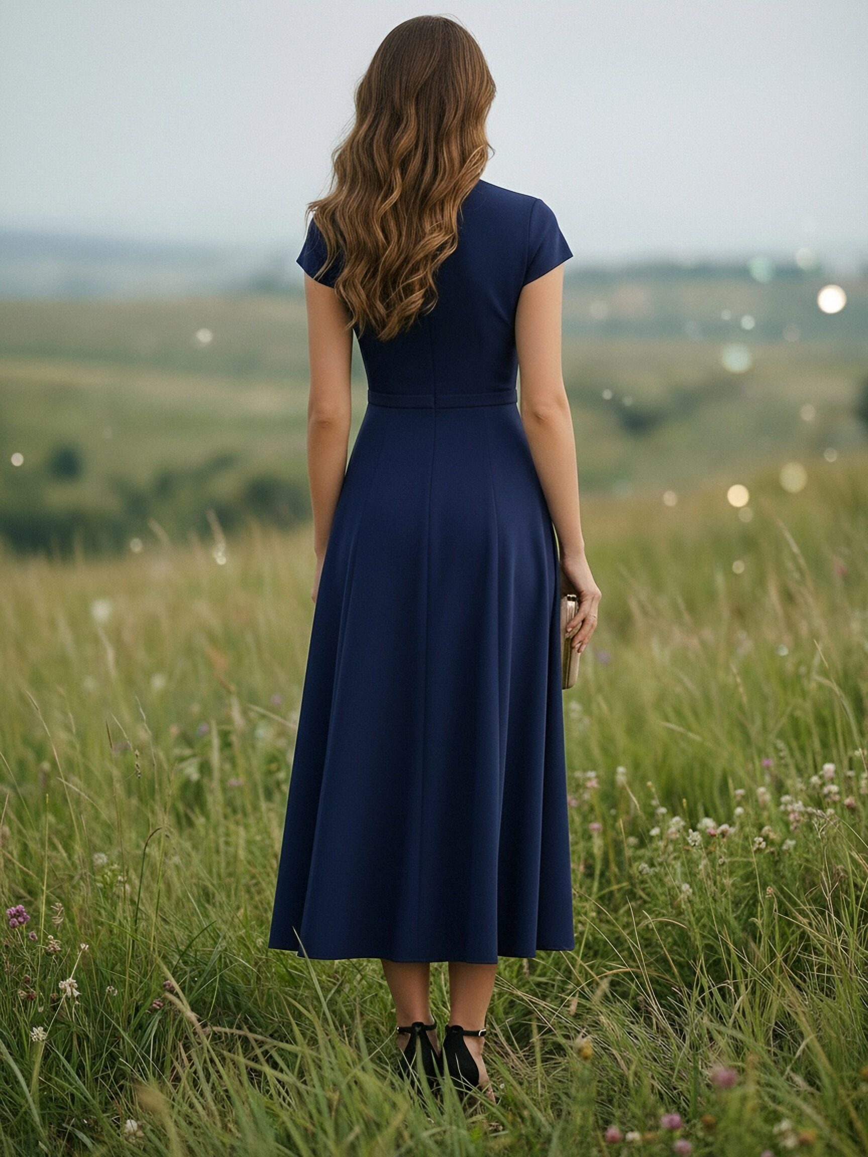 V Neck Satin A Line Short Sleeves Mother of the Bride Dresses