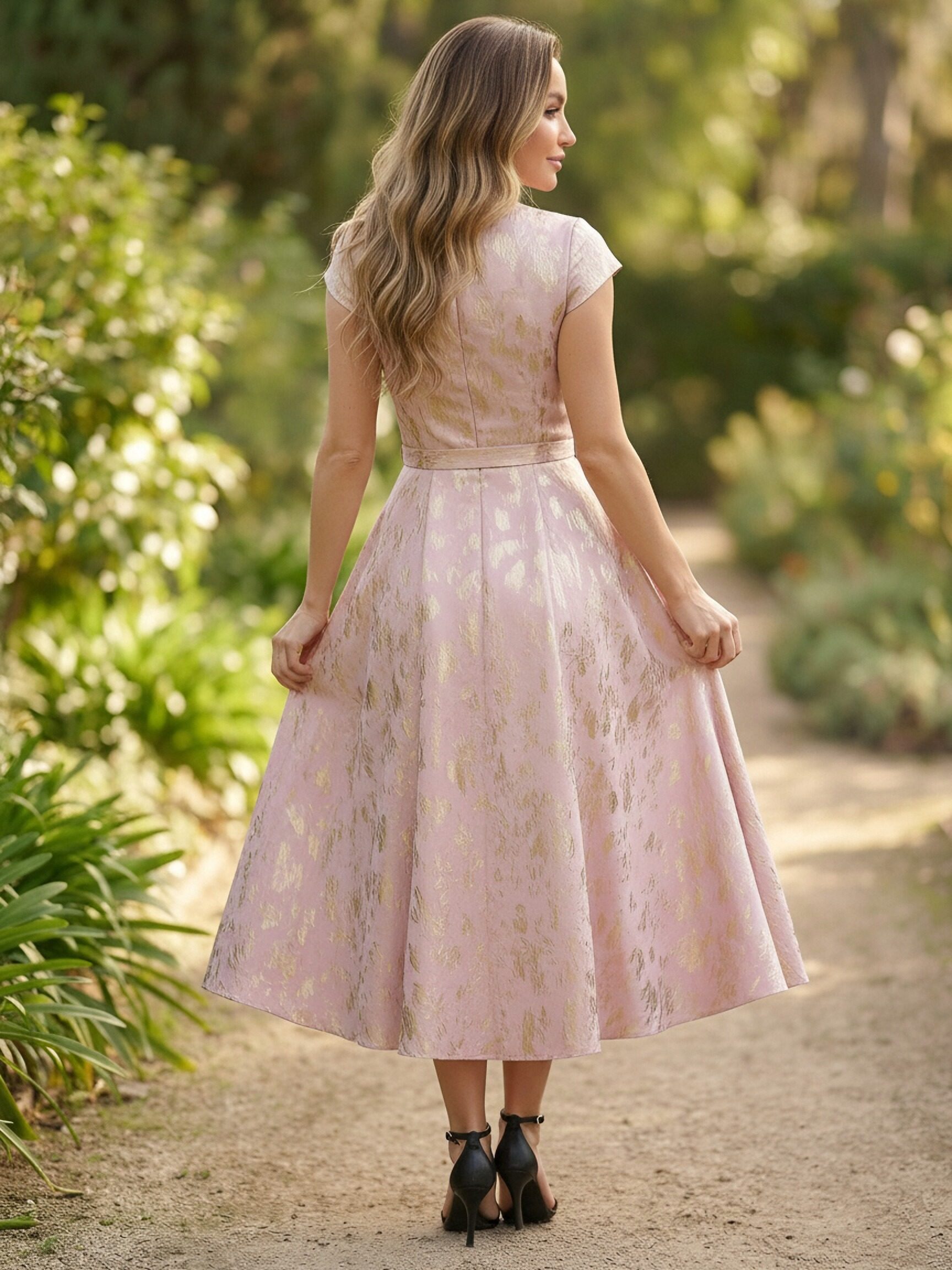 V Neck Satin A Line Short Sleeves Pleated Mother of the Bride Dresses