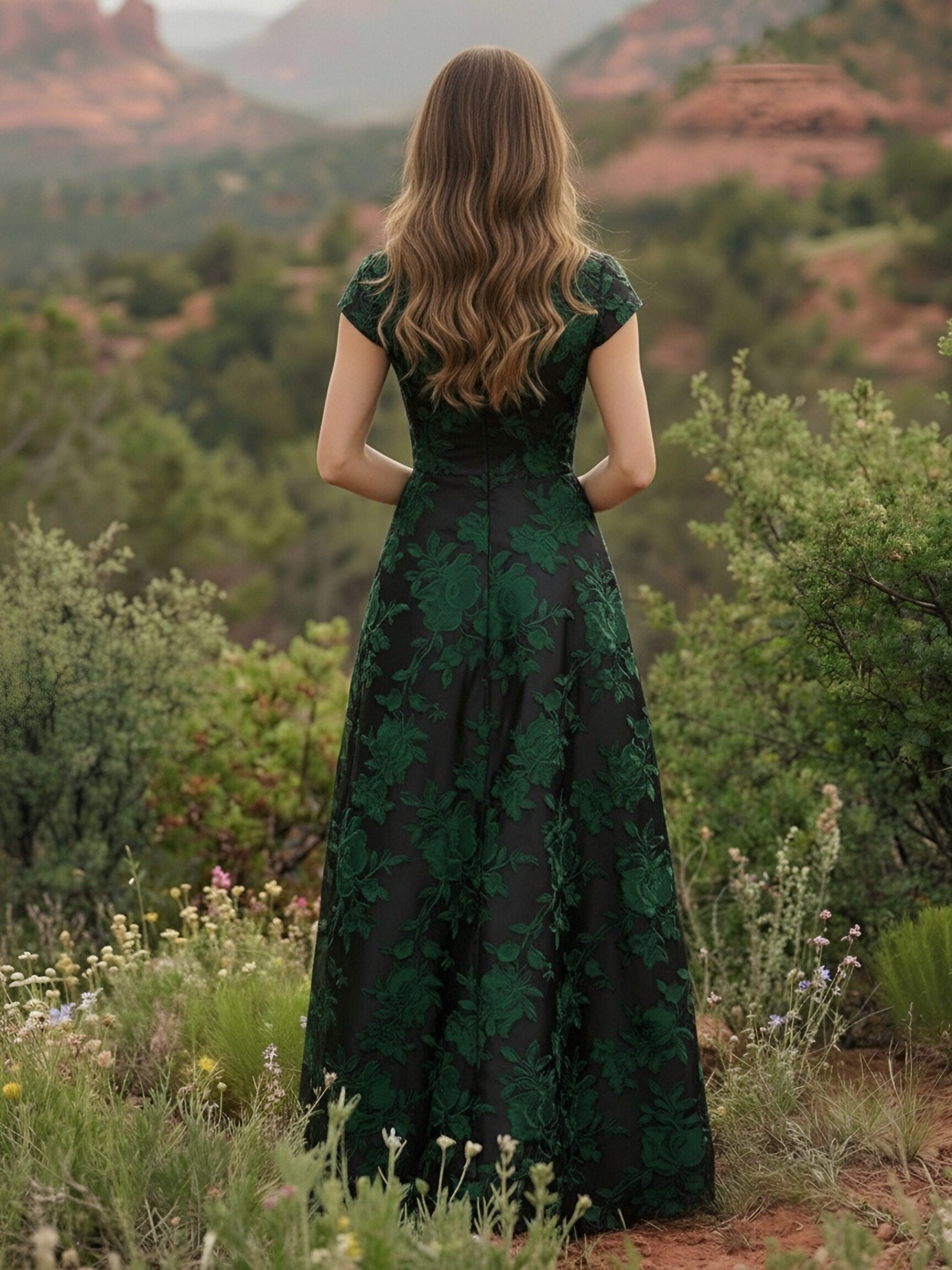 Satin V Neck Floral Print A Line Mother of the Bride Dresses