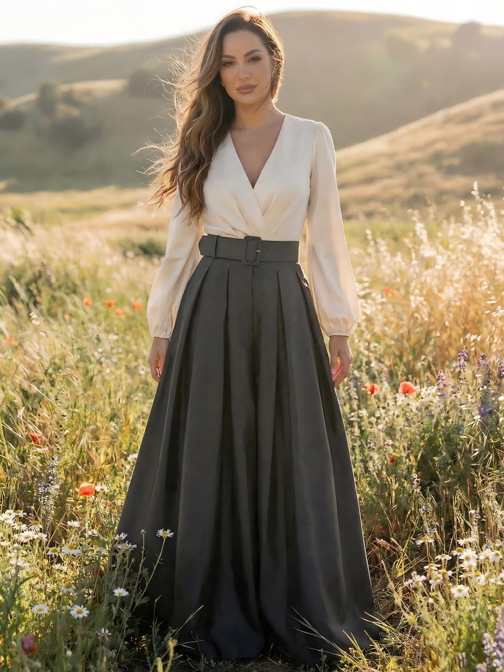 V Neck A Line Pleated Satin Mother of the Bride Dresses