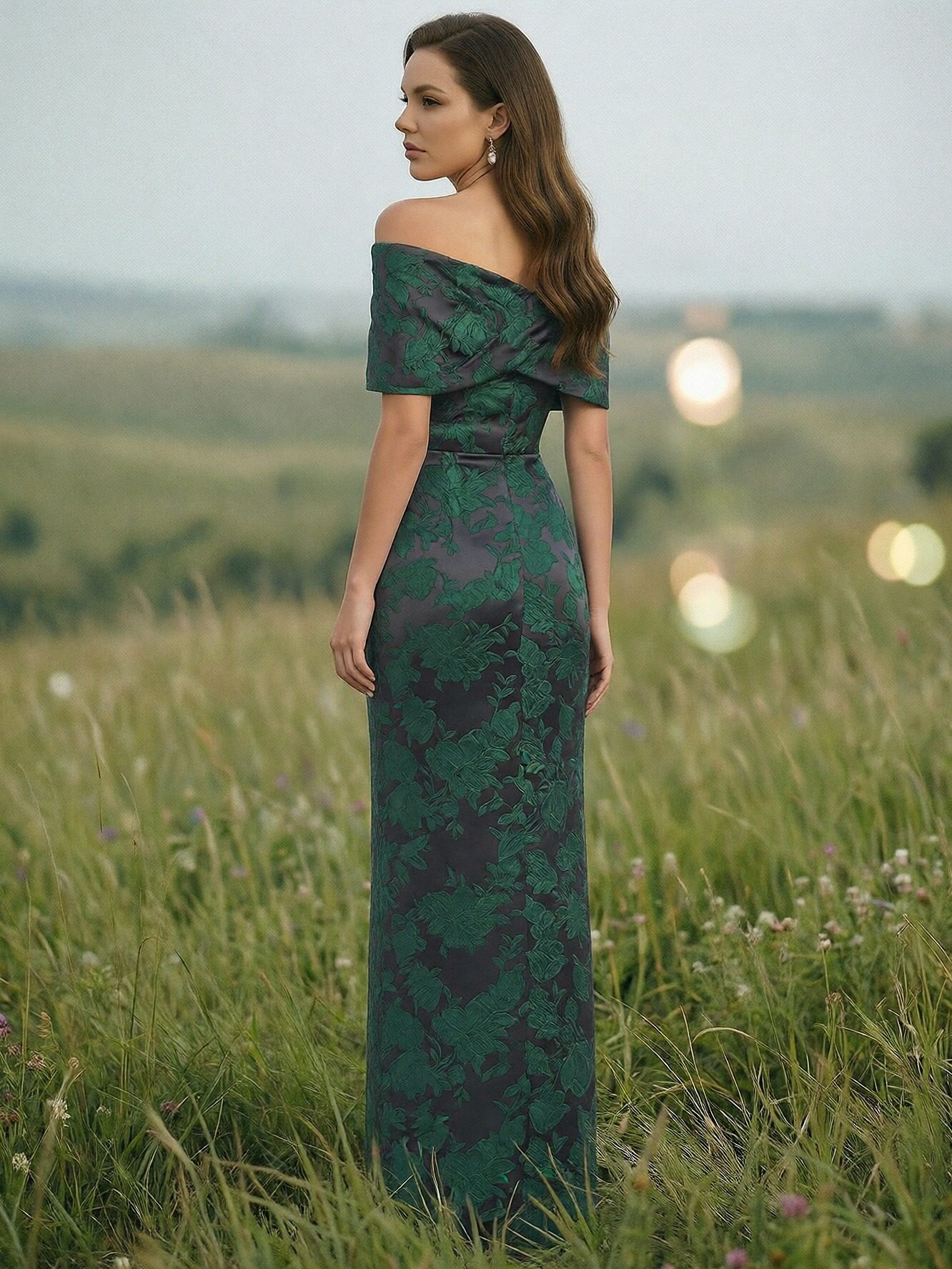 Off the Shoulder Sheath Floral Print Satin Mother of the Bride Dresses