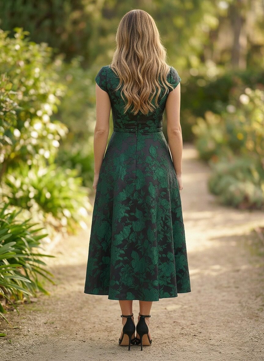 V Neck Satin Floral Print A Line Mother of the Bride Dresses