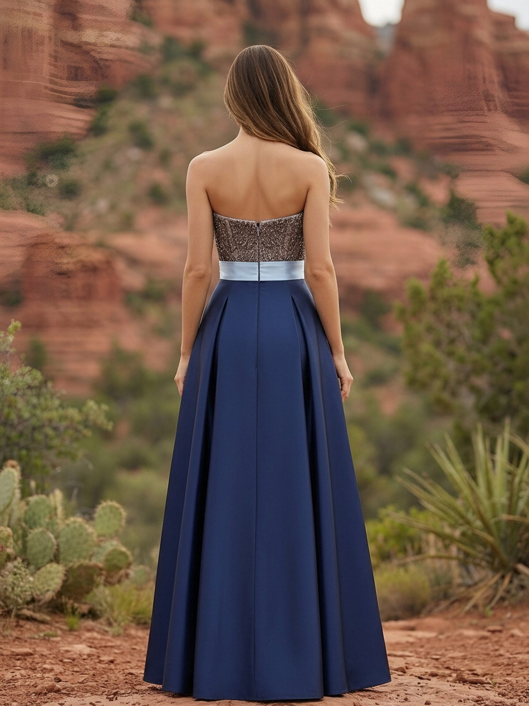 Strapless Satin Sequin A Line Mother of the Bride Dresses