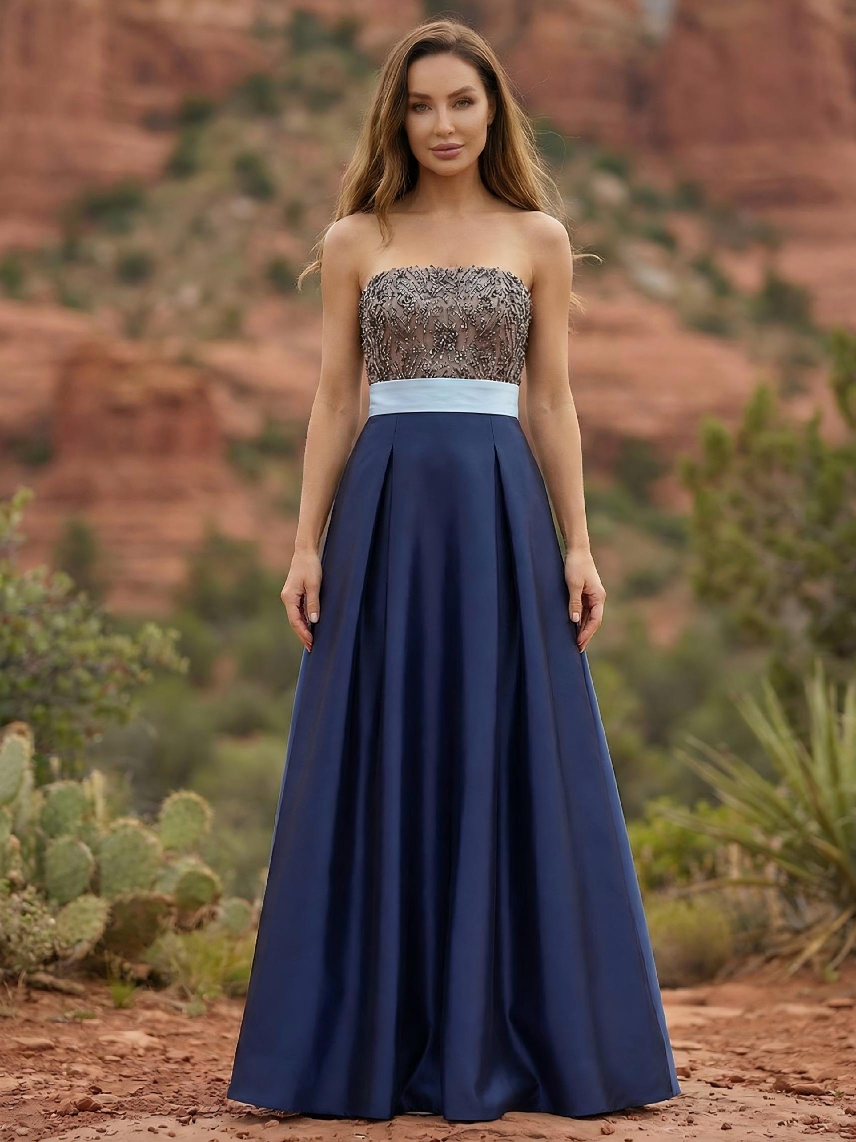 Strapless Satin Sequin A Line Mother of the Bride Dresses