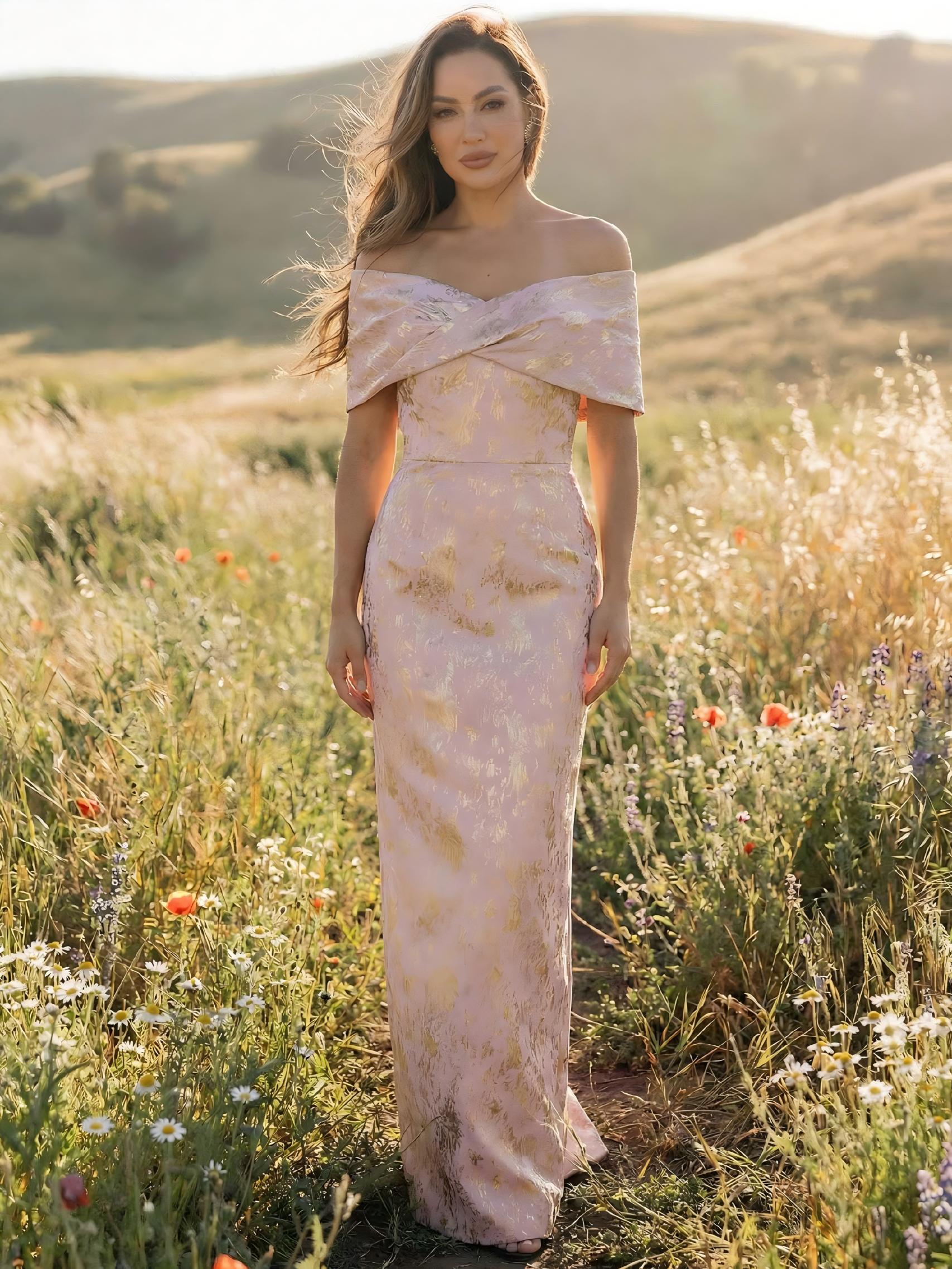 Off the Shoulder Satin Sheath Floral Print Mother of the Bride Dresses