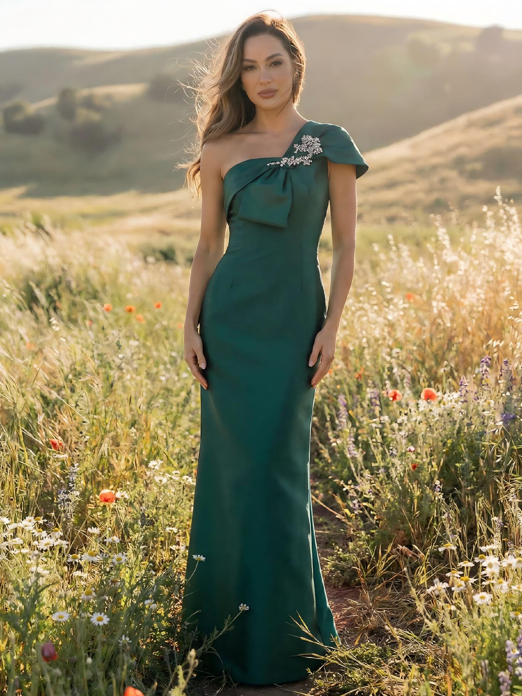 One Shoulder Satin Mermaid Sleeveless Mother of the Bride Dresses