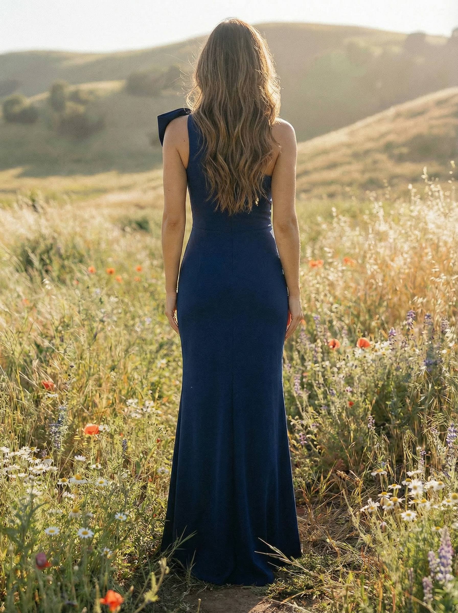 One Shoulder Chiffon Mermaid Bow Sleeveless Mother of the Bride Dresses