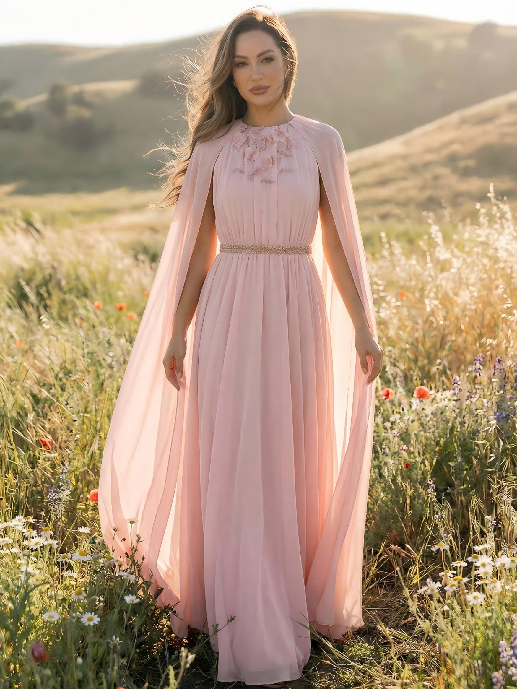 Round Neck Chiffon A Line Pleated Mother of the Bride Dresses