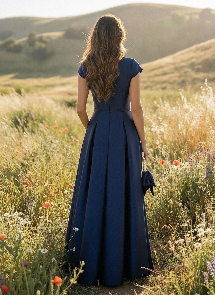 Round Neck Satin A Line Short Sleeves Mother of the Bride Dresses